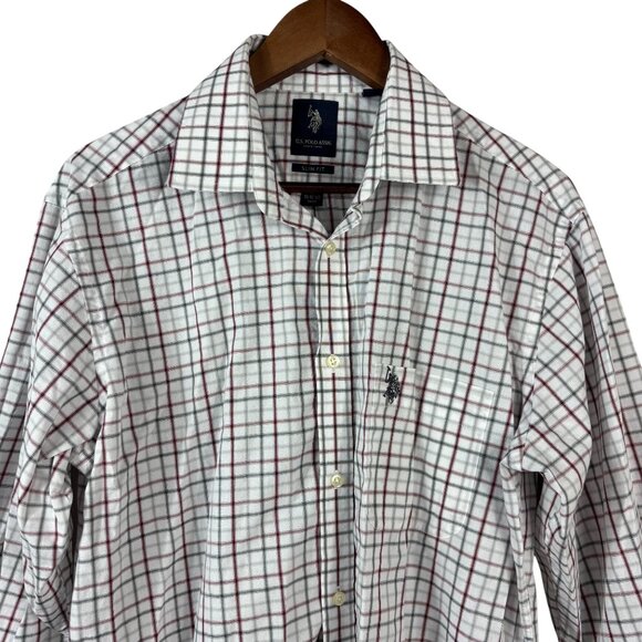 U.S. Polo Assn. Men’s Size 16 -16.5 34/35 Button Down Shirt White Burgundy Plaid - Picture 4 of 9